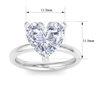 5 Carat Heart Shape Lab Grown Diamond Ring In 14K White Gold, Solitaire