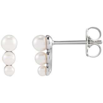 Pearl Drop Earrings With 2-3MM Freshwater Cultured Pearls In 14 Karat White Gold, 1/3 Inch