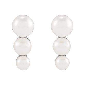 Pearl Drop Earrings With 2-3MM Freshwater Cultured Pearls In 14 Karat White Gold, 1/3 Inch