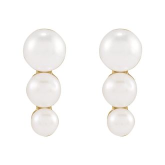 Pearl Drop Earrings With 2-3MM Freshwater Cultured Pearls In 14 Karat Yellow Gold, 1/3 Inch