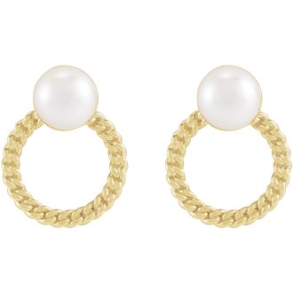 Pearl Drop Earrings With 6MM Akoya Pearls In 14 Karat Yellow Gold, 1/2 Inch