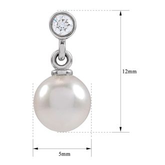 Pearl Drop Earrings With 5MM Akoya Pearls and Diamonds In 14 Karat White Gold, 1/2 Inch
