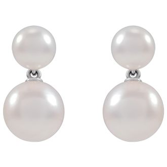 Pearl Drop Earrings With 4-6MM Akoya Pearls In 14 Karat White Gold, 1/2 Inch