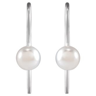 Pearl Drop Earrings With 6MM Akoya Pearls In 14 Karat White Gold, 1/2 Inch