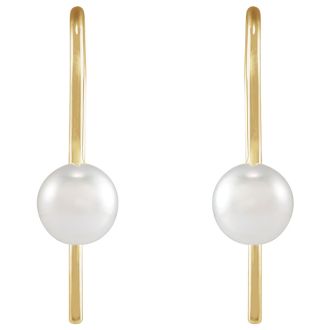 Pearl Drop Earrings With 6MM Akoya Pearls In 14 Karat Yellow Gold, 1/2 Inch