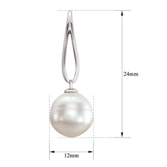 Pearl Drop Earrings With 12MM Freshwater Cultured Pearls In 14 Karat White Gold, 1 Inch