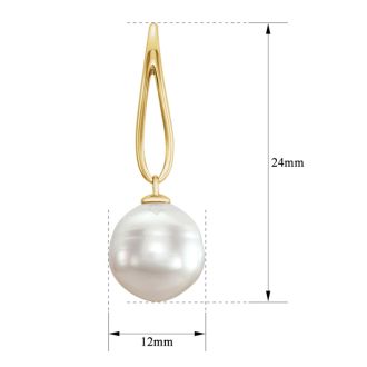 Pearl Drop Earrings With 12MM Freshwater Cultured Pearls In 14 Karat Yellow Gold, 1 Inch
