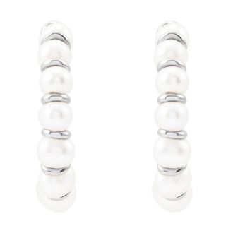 Pearl Drop Earrings With 3MM Freshwater Cultured Pearls In 14 Karat White Gold, 3/4 Inch