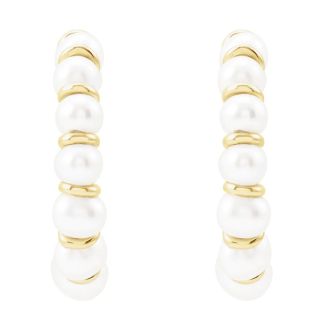 Pearl Drop Earrings With 3MM Freshwater Cultured Pearls In 14 Karat Yellow Gold, 3/4 Inch