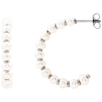 Pearl Drop Earrings With 4MM Freshwater Cultured Pearls In 14 Karat White Gold, 1 Inch