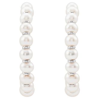 Pearl Drop Earrings With 4MM Freshwater Cultured Pearls In 14 Karat White Gold, 1 Inch