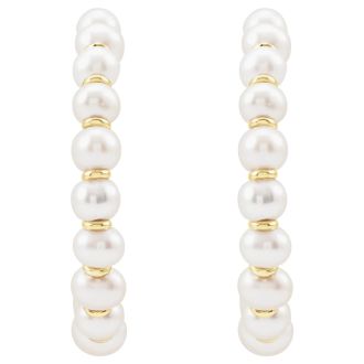 Pearl Drop Earrings With 4MM Freshwater Cultured Pearls In 14 Karat Yellow Gold, 1 Inch
