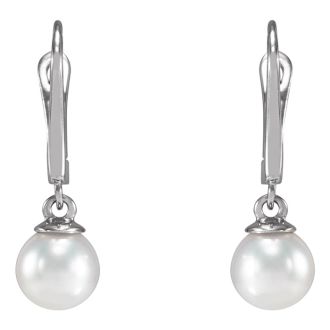 Pearl Drop Earrings With 4MM Freshwater Cultured Pearls In 14 Karat White Gold, 1/2 Inch