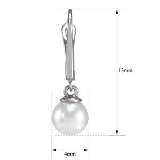 Pearl Drop Earrings With 4MM Freshwater Cultured Pearls In 14 Karat White Gold, 1/2 Inch