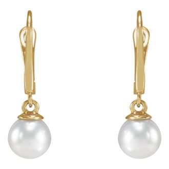Pearl Drop Earrings With 4MM Freshwater Cultured Pearls In 14 Karat Yellow Gold, 1/2 Inch
