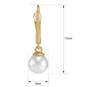 Pearl Drop Earrings With 4MM Freshwater Cultured Pearls In 14 Karat Yellow Gold, 1/2 Inch
