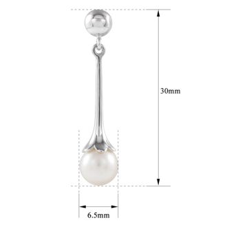 Pearl Drop Earrings With 6.5MM Freshwater Cultured Pearls In 14 Karat White Gold, 1 Inch
