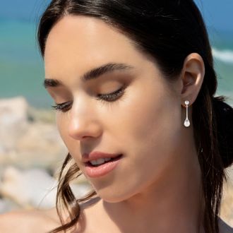 Pearl Drop Earrings With 6.5MM Freshwater Cultured Pearls In 14 Karat White Gold, 1 Inch