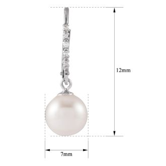 Pearl Drop Earrings With 7MM Freshwater Cultured Pearls and Diamonds In 14 Karat White Gold, 1/2 Inch