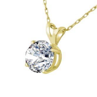 2 Carat Round Shape Lab Grown Diamond Solitaire Necklace In 14K Yellow Gold