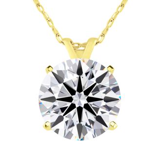 3 Carat Round Shape Lab Grown Diamond Solitaire Necklace In 14K Yellow Gold