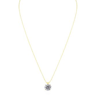 3 Carat Round Shape Lab Grown Diamond Solitaire Necklace In 14K Yellow Gold