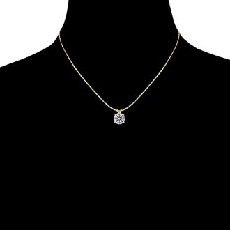 3 Carat Round Shape Lab Grown Diamond Solitaire Necklace In 14K Yellow Gold