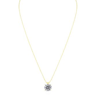 4 Carat Round Shape Lab Grown Diamond Solitaire Necklace In 14K Yellow Gold