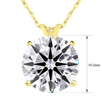 4 Carat Round Shape Lab Grown Diamond Solitaire Necklace In 14K Yellow Gold