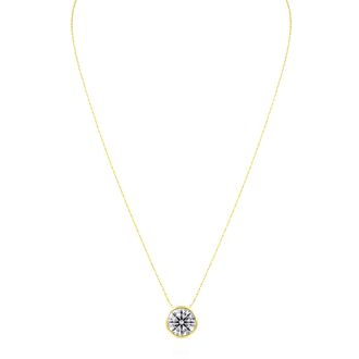4 Carat Round Shape Lab Grown Diamond Solitaire Necklace In 14K Yellow Gold