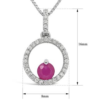 1/2 Carat Round Shape Ruby and Halo Diamond Necklace In Sterling Silver With 18 Inch Chain