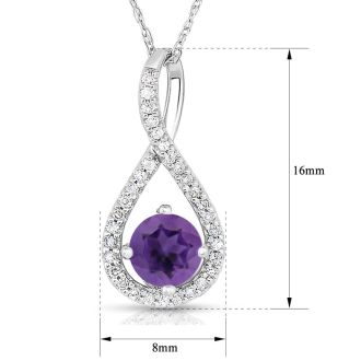 1/2 Carat Round Shape Amethyst and Halo Diamond Necklace In Sterling Silver With 18 Inch Chain