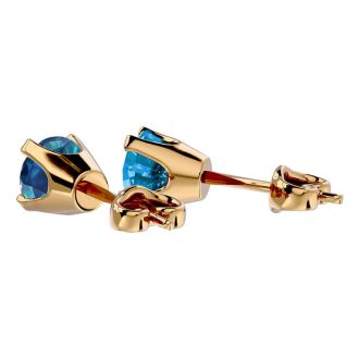 1 Carat Blue Diamond Stud Earrings in 14 Karat Yellow Gold