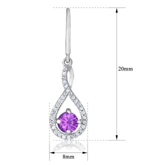 3/4 Carat Round Shape Amethyst and Halo Diamond Drop Earrings In Sterling Silver 