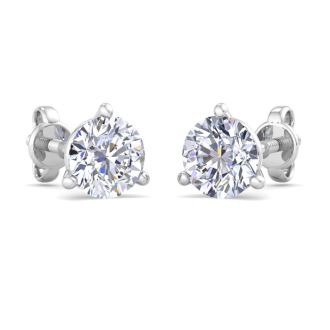 3 Carat Lab Grown Diamond Earrings In 14 Karat White Gold, Martini Setting