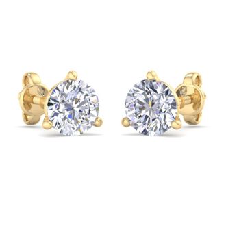 3 Carat Lab Grown Diamond Earrings In 14 Karat Yellow Gold, Martini Setting