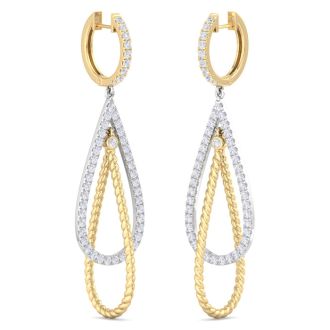 2 Carat Lab Grown Diamond Drop Earrings In 14 Karat Two Tone Gold