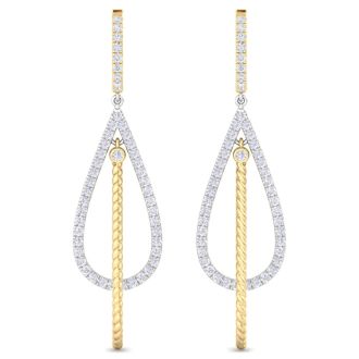 2 Carat Lab Grown Diamond Drop Earrings In 14 Karat Two Tone Gold