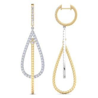 2 Carat Lab Grown Diamond Drop Earrings In 14 Karat Two Tone Gold