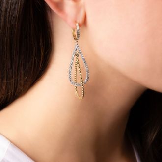 2 Carat Lab Grown Diamond Drop Earrings In 14 Karat Two Tone Gold