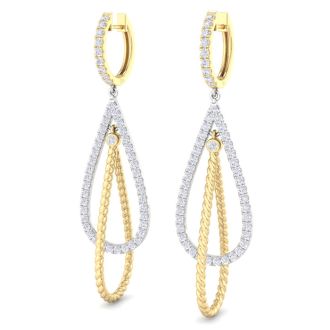 2 Carat Diamond Hoop Earrings In 14 Karat Two Tone Gold, 2 1/2 Inches