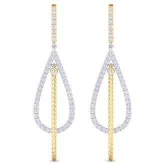 2 Carat Diamond Hoop Earrings In 14 Karat Two Tone Gold, 2 1/2 Inches