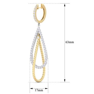 2 Carat Diamond Hoop Earrings In 14 Karat Two Tone Gold, 2 1/2 Inches