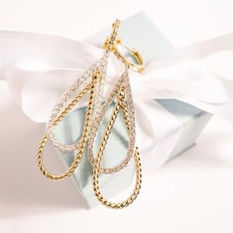 2 Carat Diamond Hoop Earrings In 14 Karat Two Tone Gold, 2 1/2 Inches