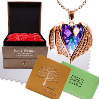 1/2 Dozen InfiniLove Roses In Giftable Box With Crystal Alexandrite Heart Necklace and Polishing Cloth