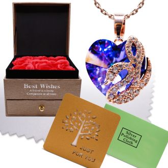 1/2 Dozen InfiniLove Roses In Giftable Box With Crystal Alexandrite Heart Necklace and Polishing Cloth