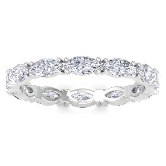 2 Carat Marquise Shape Lab Grown Diamond Eternity Ring In 14 Karat White Gold, Ring Size 7.5