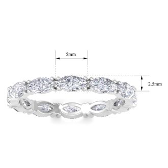 2 Carat Marquise Shape Lab Grown Diamond Eternity Ring In 14 Karat White Gold, Ring Size 9