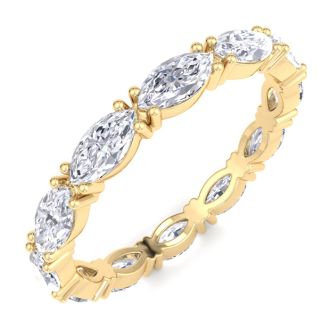 2 Carat Marquise Shape Lab Grown Diamond Eternity Ring In 14 Karat Yellow Gold, Ring Size 7.5