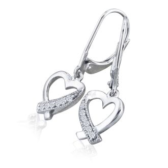 Diamond Heart Earrings in Sterling Silver
